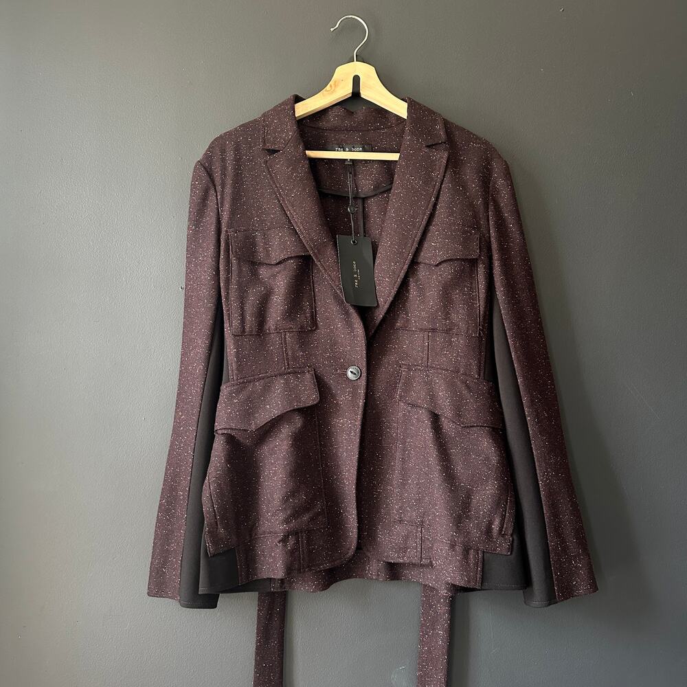 Rag & Bone Vera Donegal Wool Blend Burgundy Blazer Jacket NEW Size 8 - Picture 11 of 14